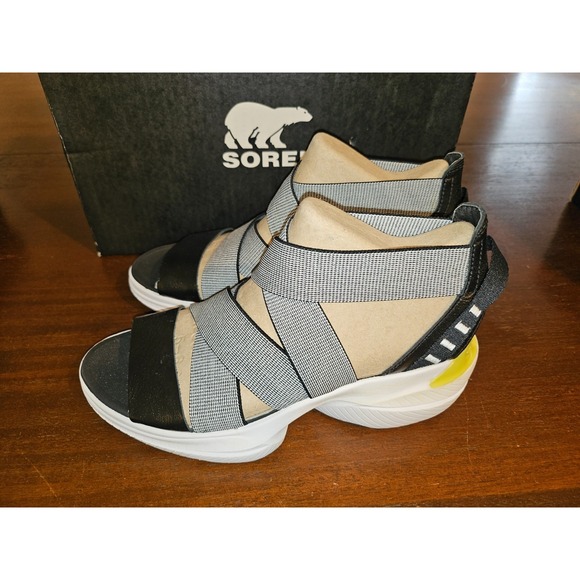 New Sorel Explorer Blitz Black White Strappy Sandals Women 6 New in box‎ - Picture 5 of 9